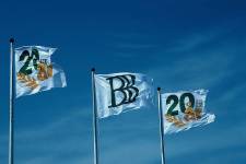 Vajande flaggor vid 20-årsjubileet.